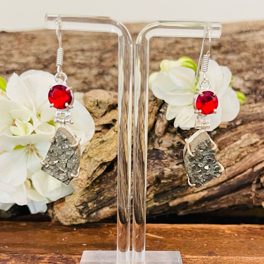Apache Pyrite Garnet 925 Sterling Silver Earrings